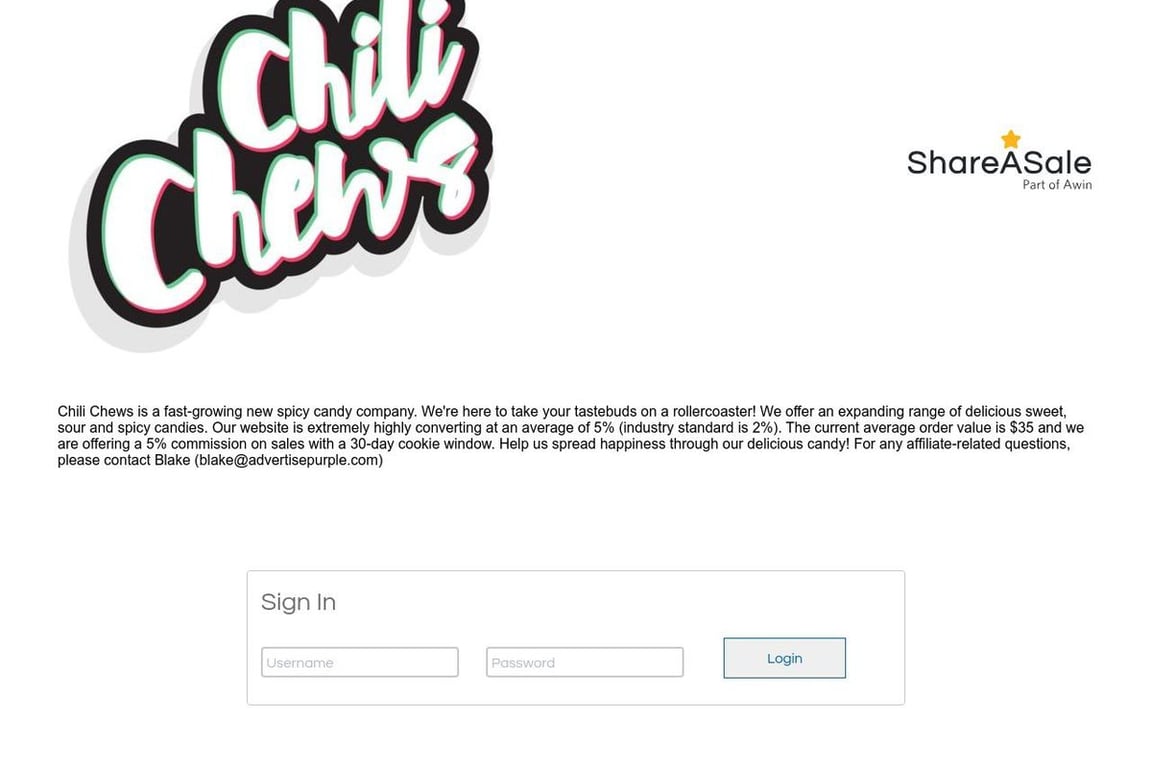 Chili Chews affiliate program signup page