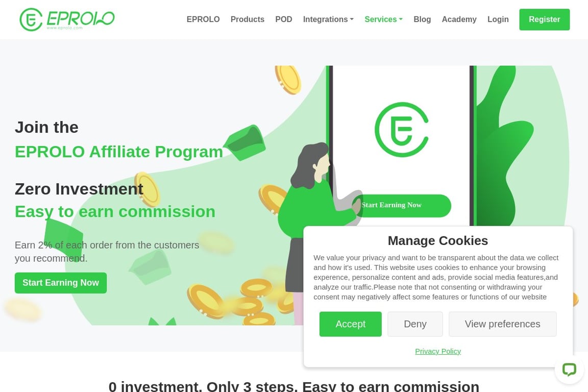 EPROLO affiliate program signup page