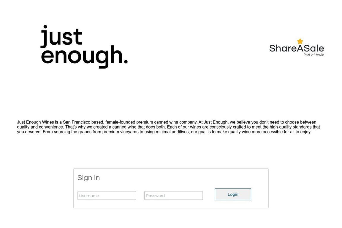 Just Enough Wines affiliate program signup page
