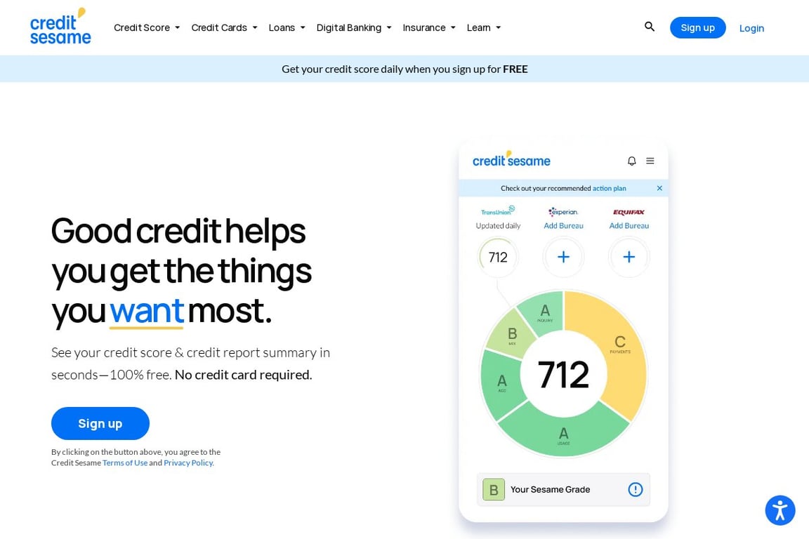 Credit Sesame homepage