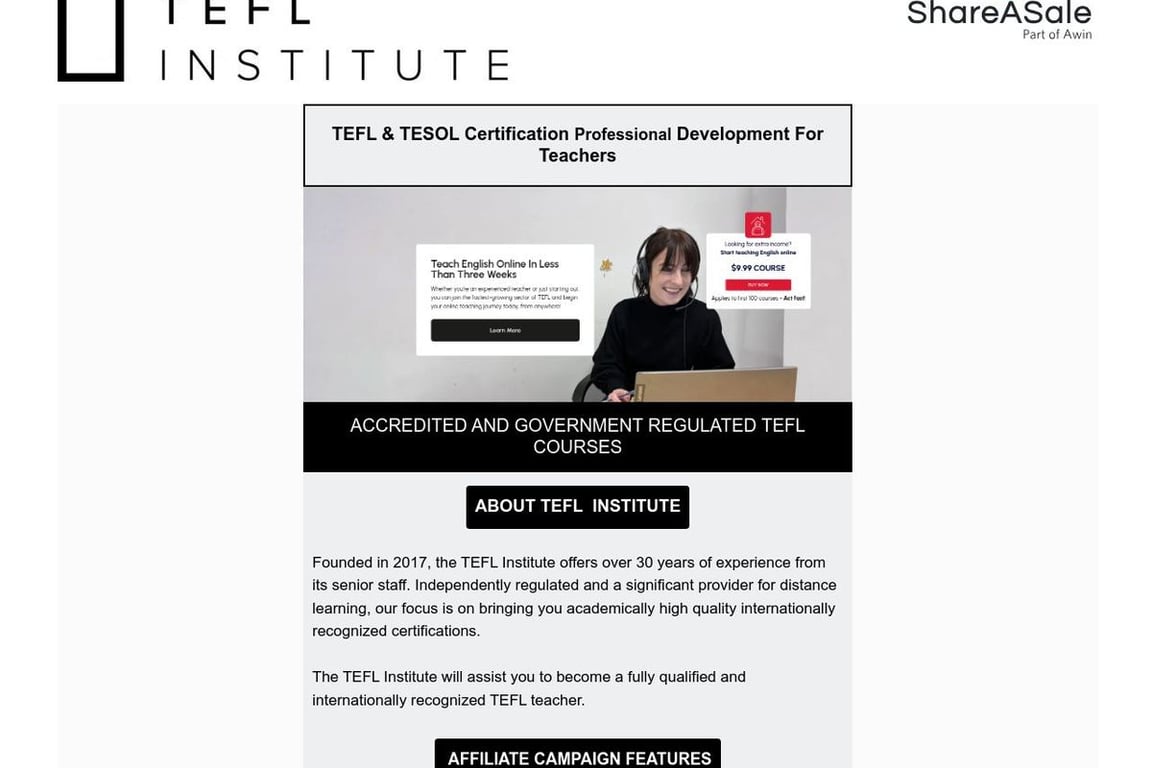 The TEFL Institute affiliate program signup page