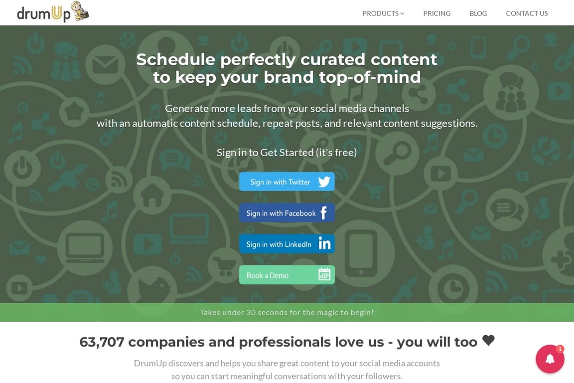 DrumUp homepage