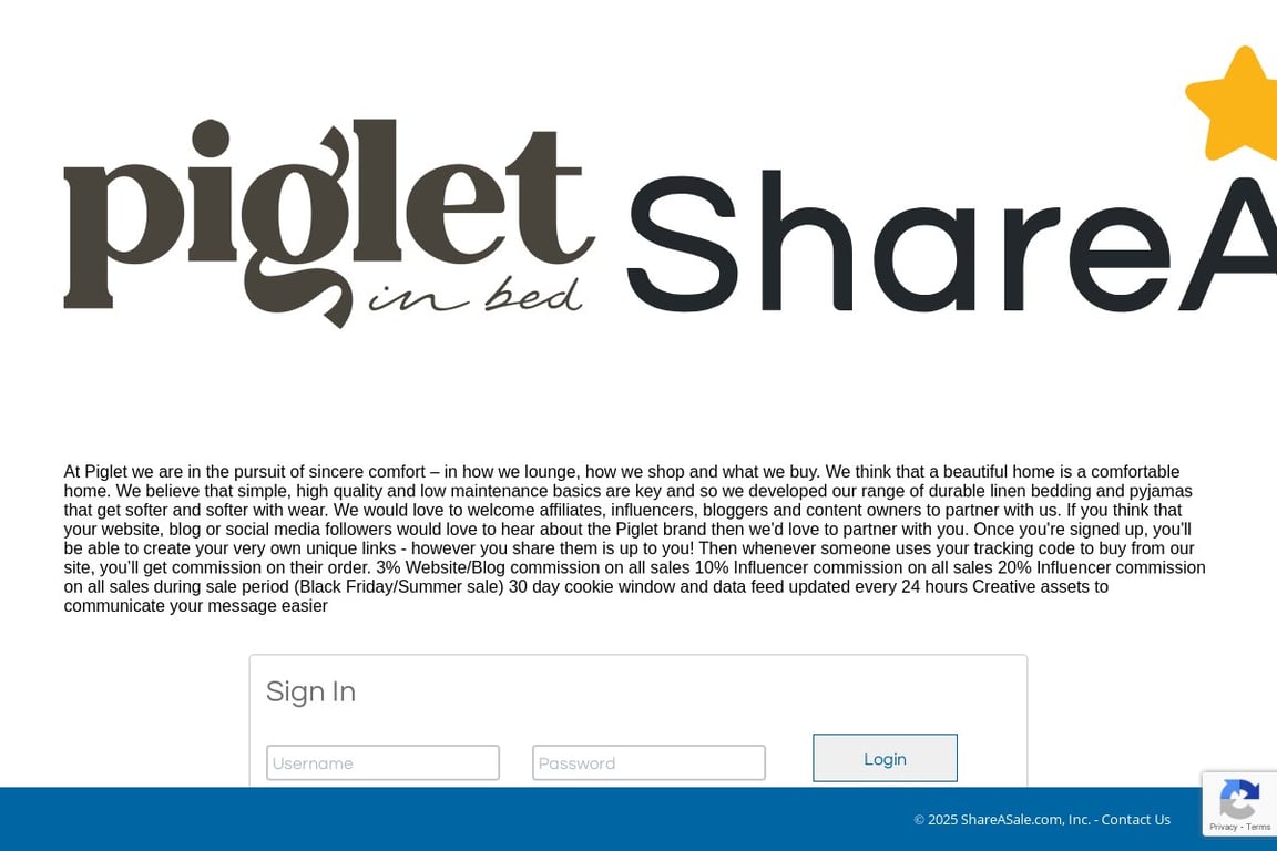Piglet affiliate program signup page