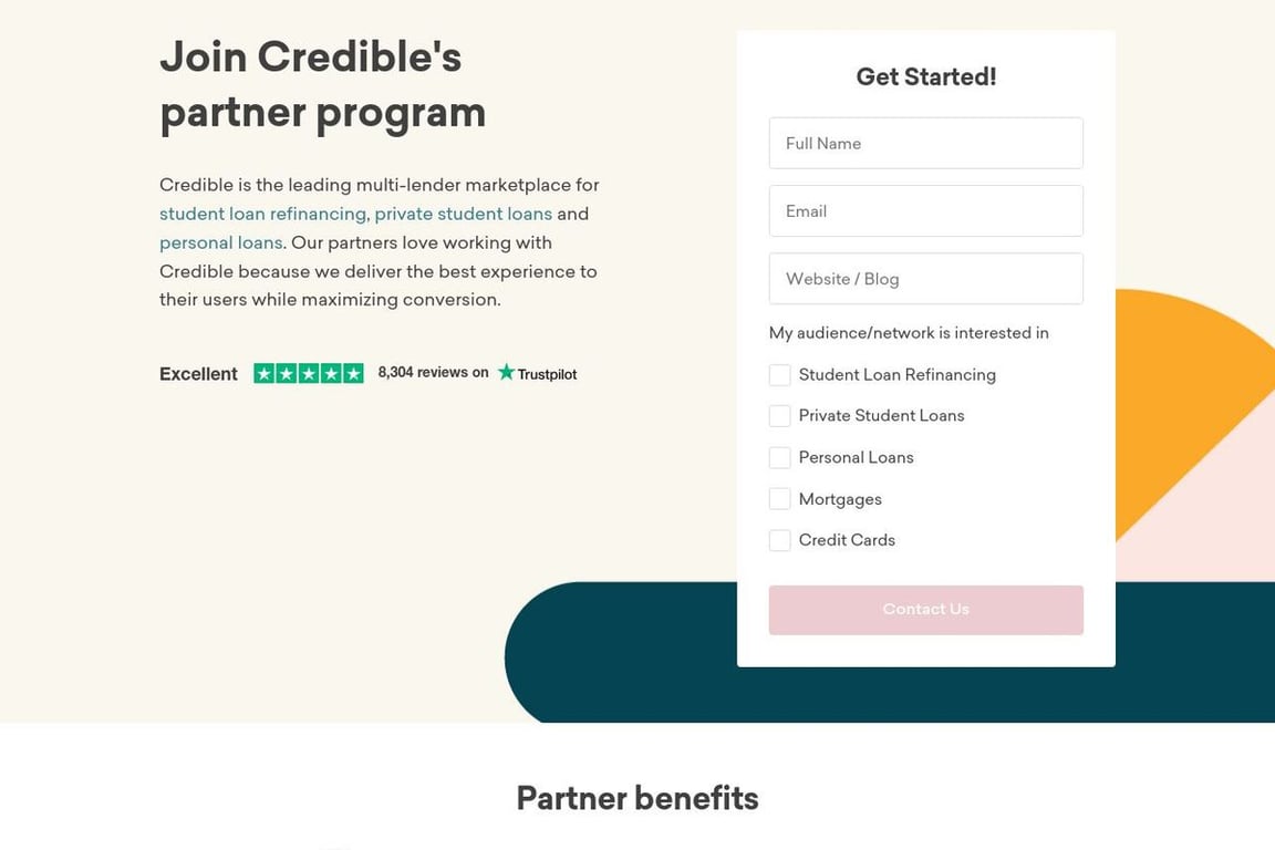 Credible affiliate program signup page