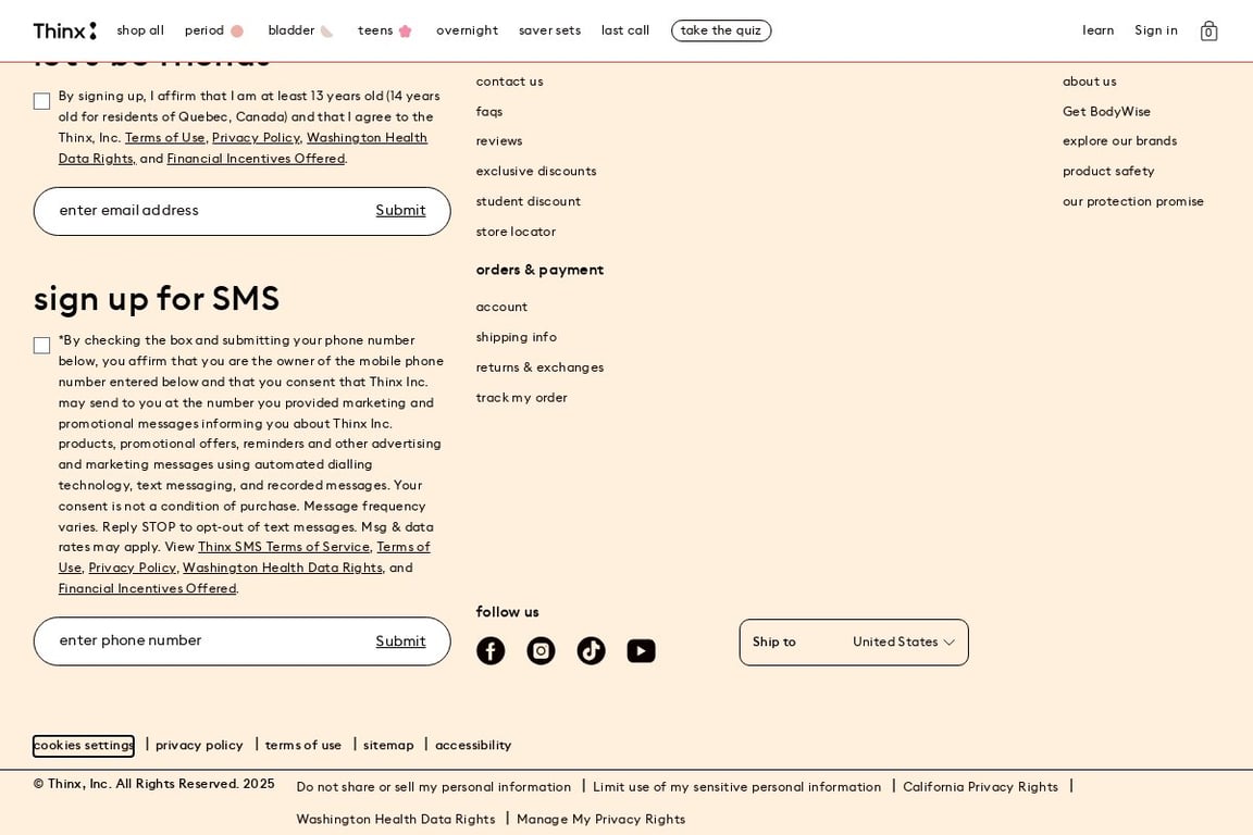 Thinx homepage