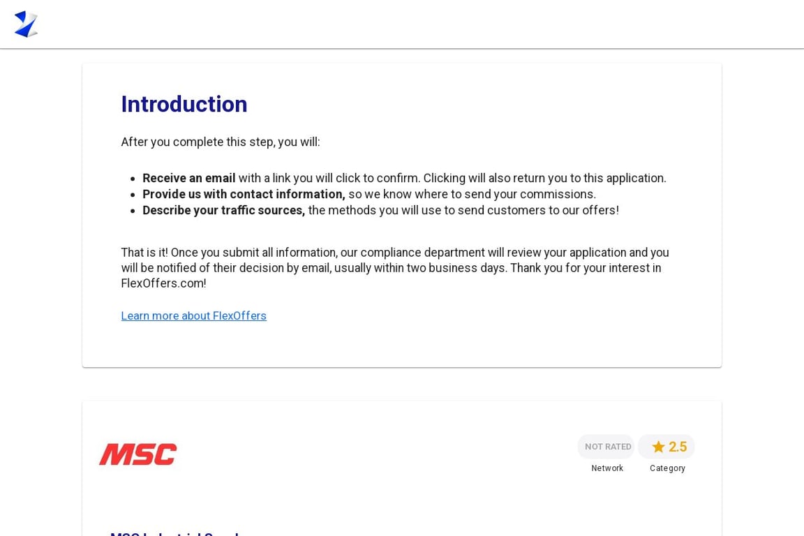 MSC Industrial Supply affiliate program signup page