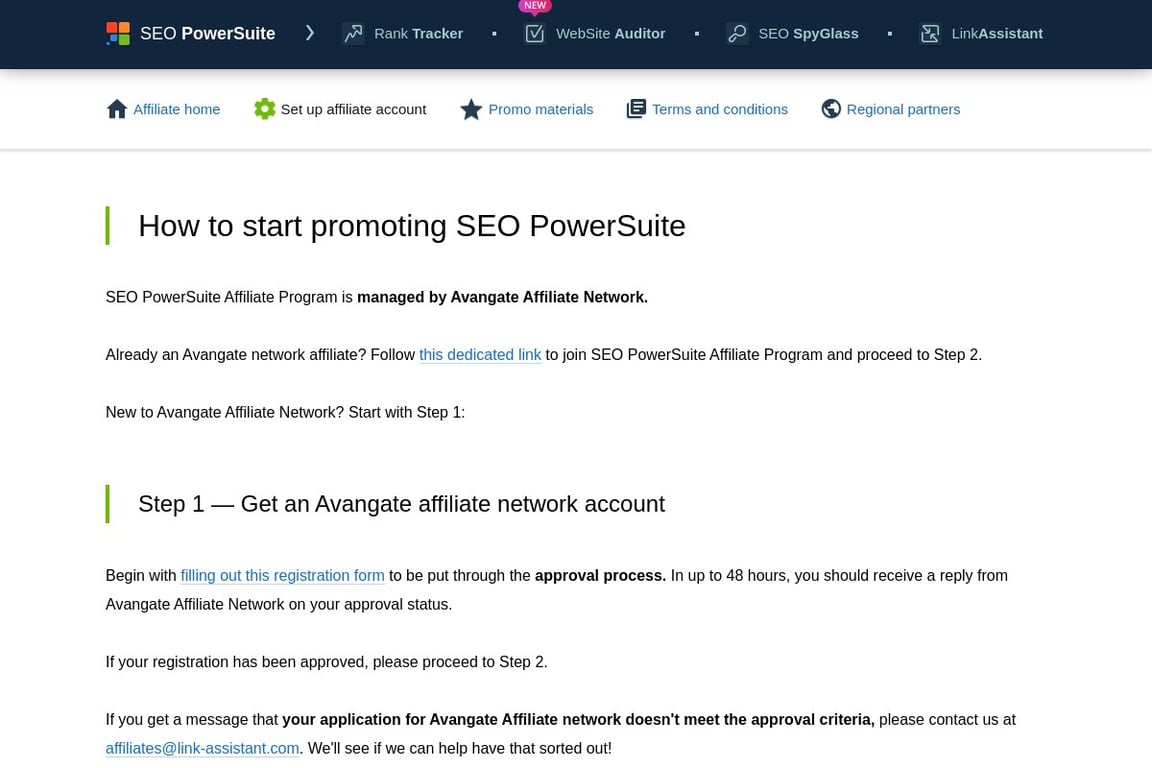 SEO PowerSuite affiliate program signup page