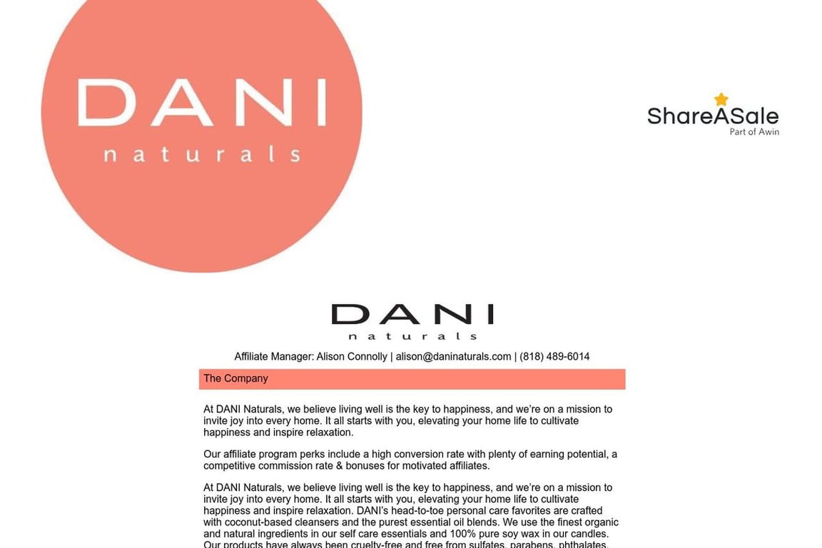 DANI Naturals affiliate program signup page