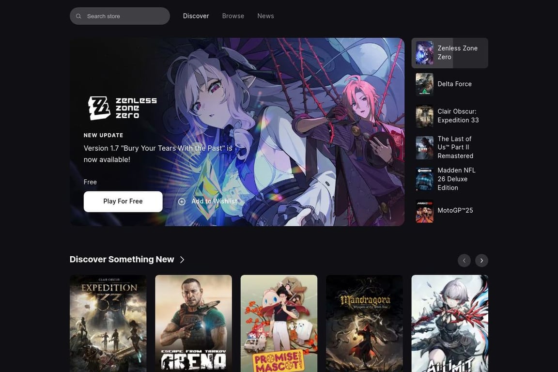 Epic Games homepage