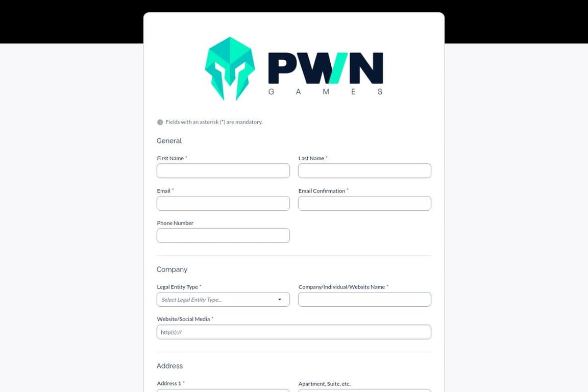 PWN Games affiliate program signup page