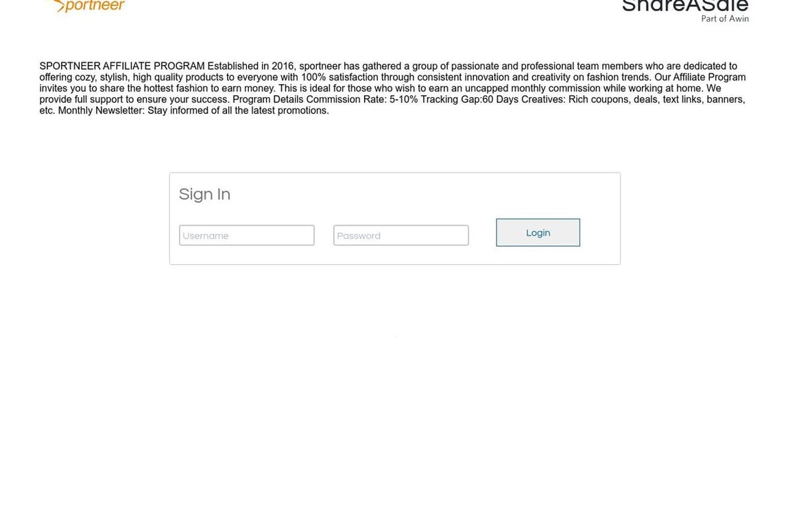 Sportneer affiliate program signup page