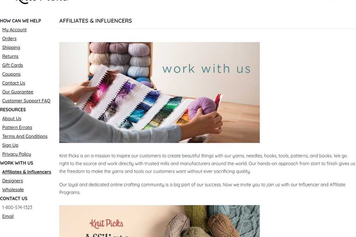 Knit Picks affiliate program signup page