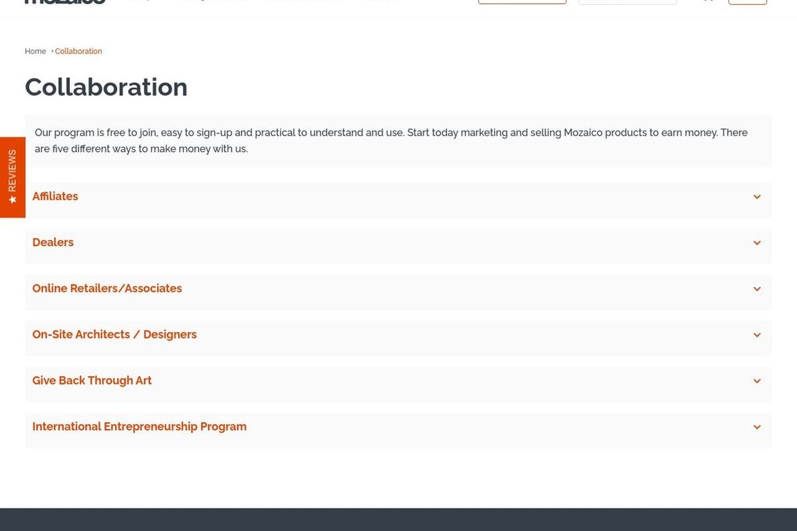 Mozaico affiliate program signup page