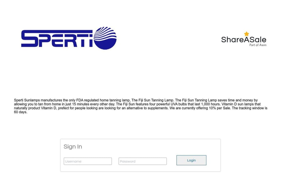 Sperti Sunlamps affiliate program signup page