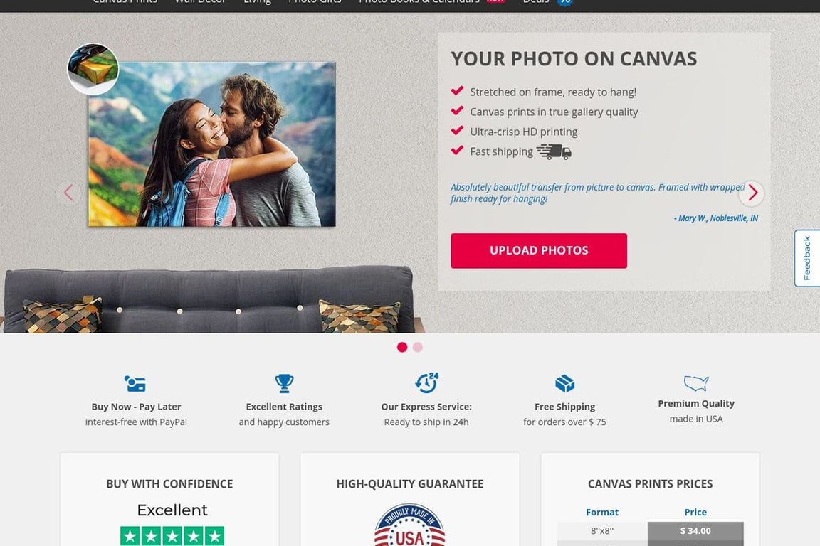 Canvasonsale.com homepage