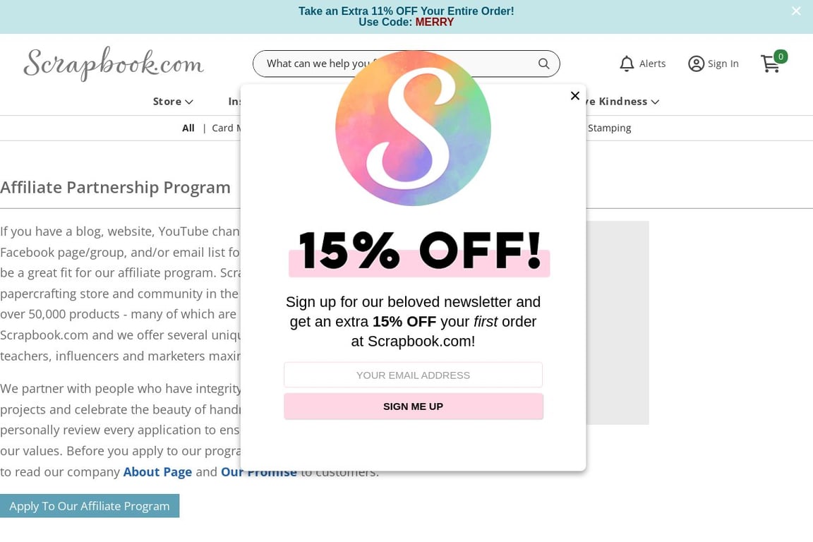 Scrapbook.com affiliate program signup page