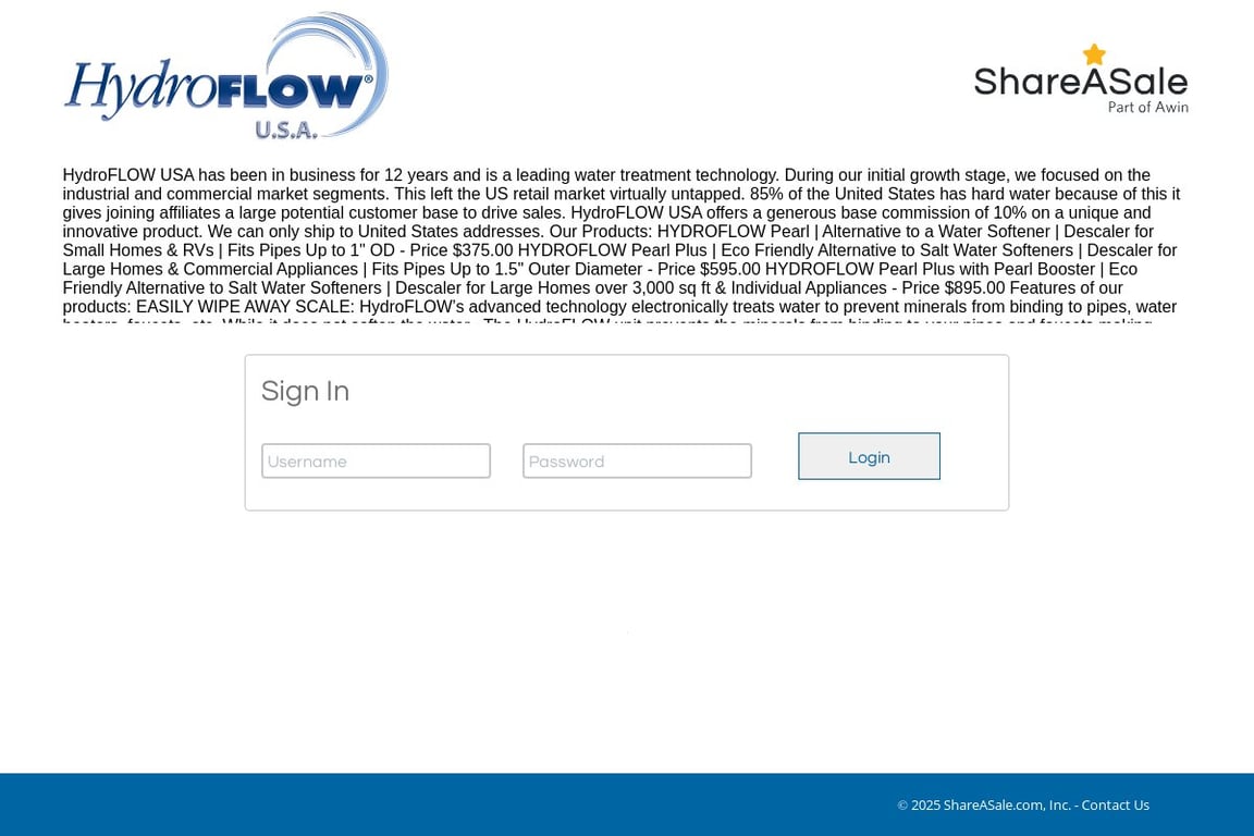HydroFLOW USA affiliate program signup page