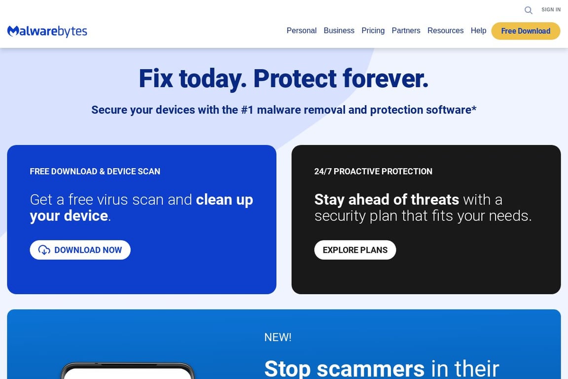 Malwarebytes homepage