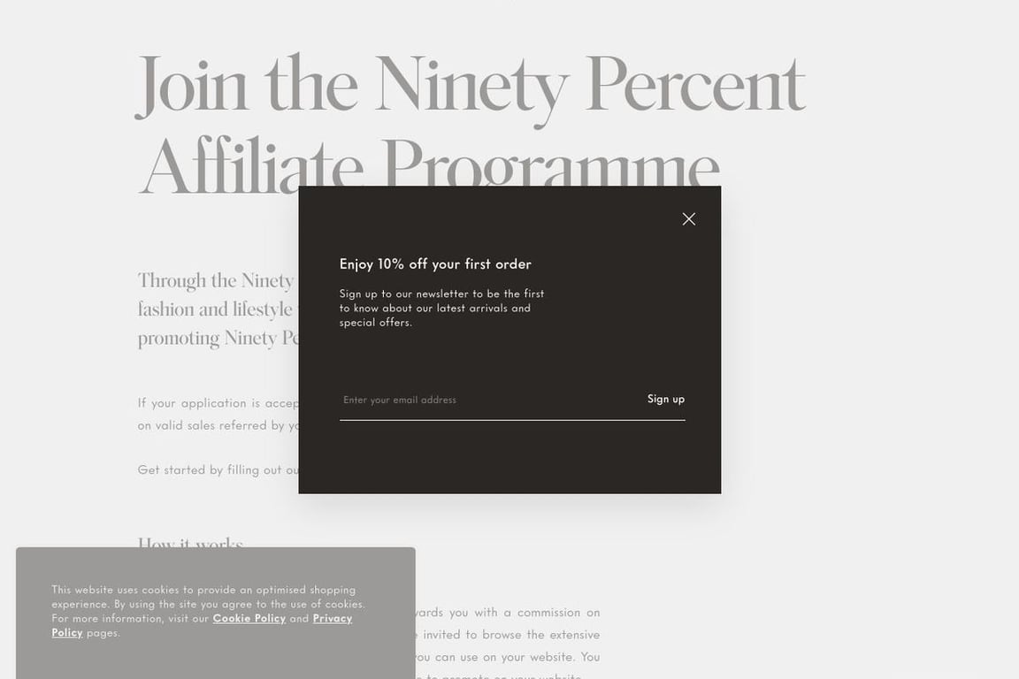 NinetyPercent affiliate program signup page
