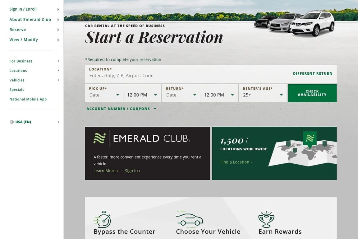 National Car Rental homepage