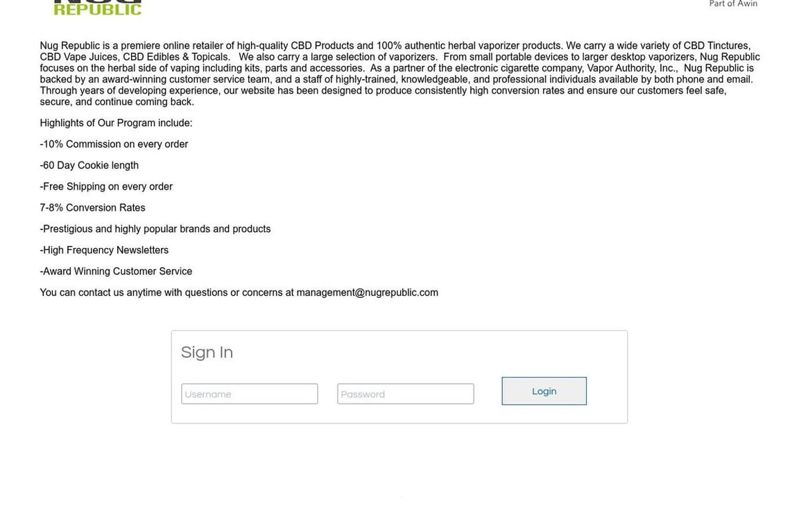 Nug Republic affiliate program signup page