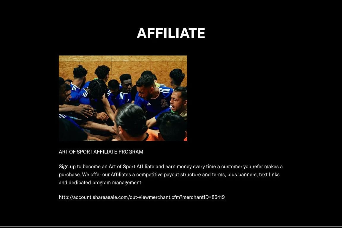 Art of Sport affiliate program signup page