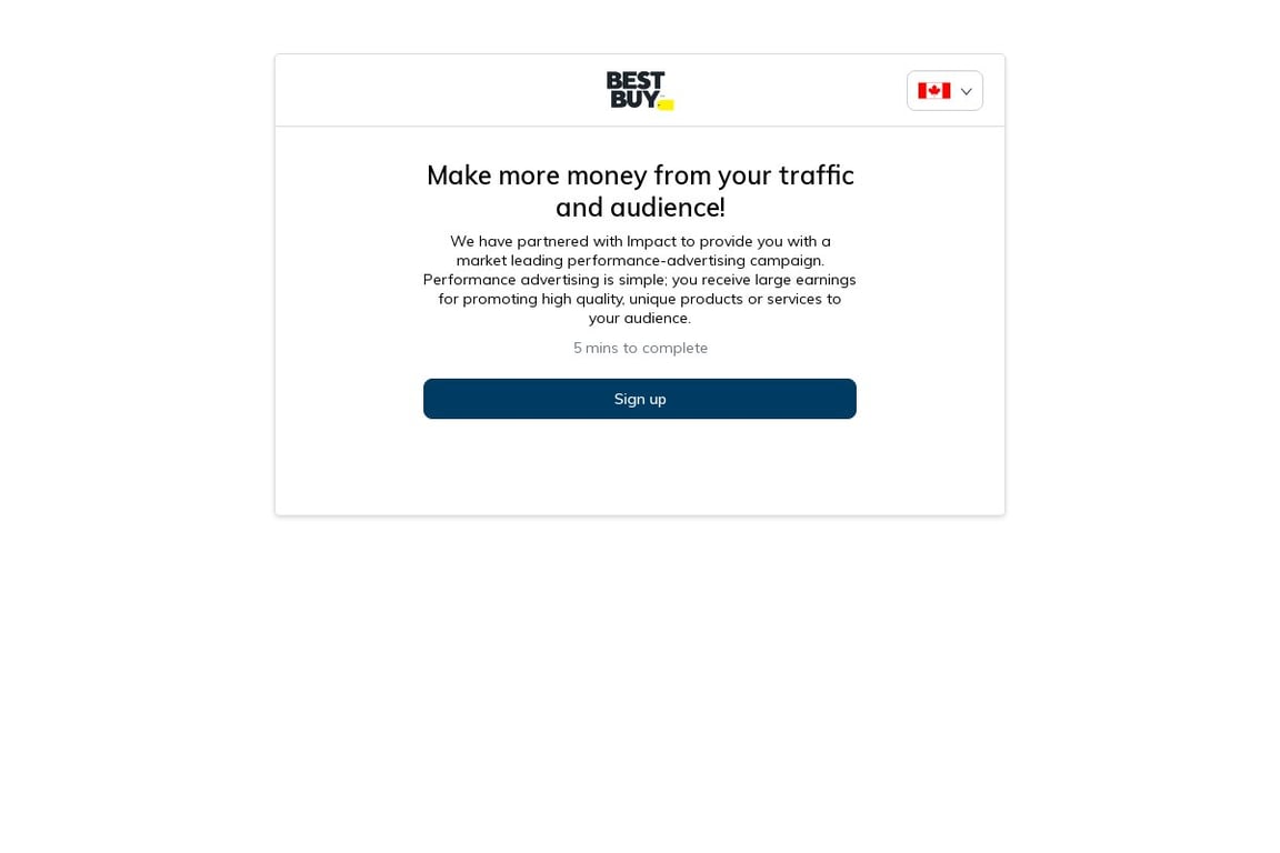 Best Buy CA affiliate program signup page