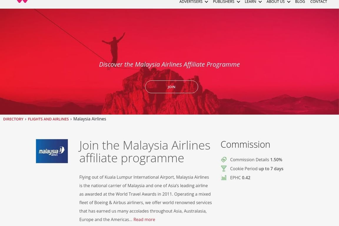 Malaysia Airlines UK affiliate program signup page