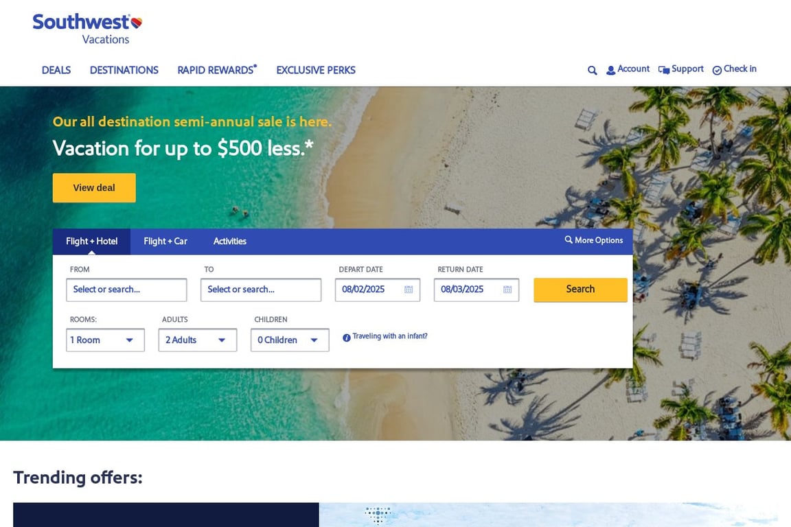 Southwest Vacations homepage