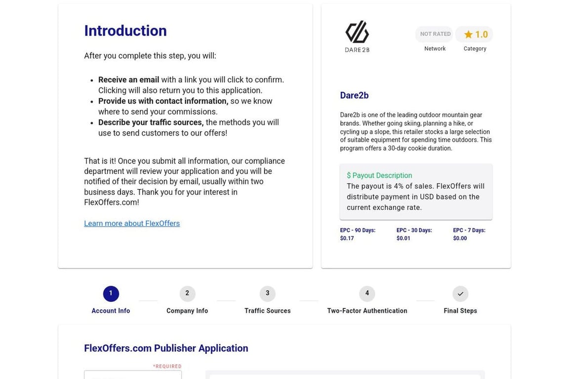 Dare2b affiliate program signup page
