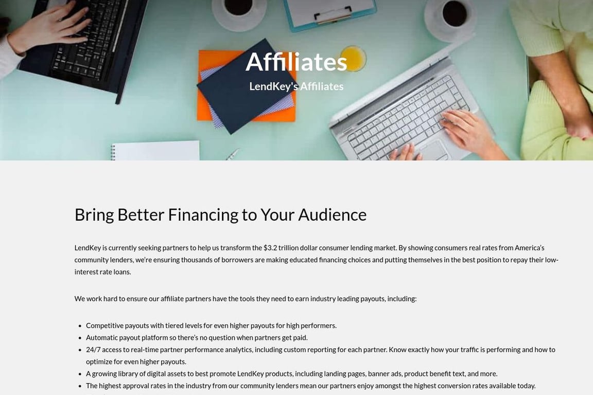 LendKey affiliate program signup page