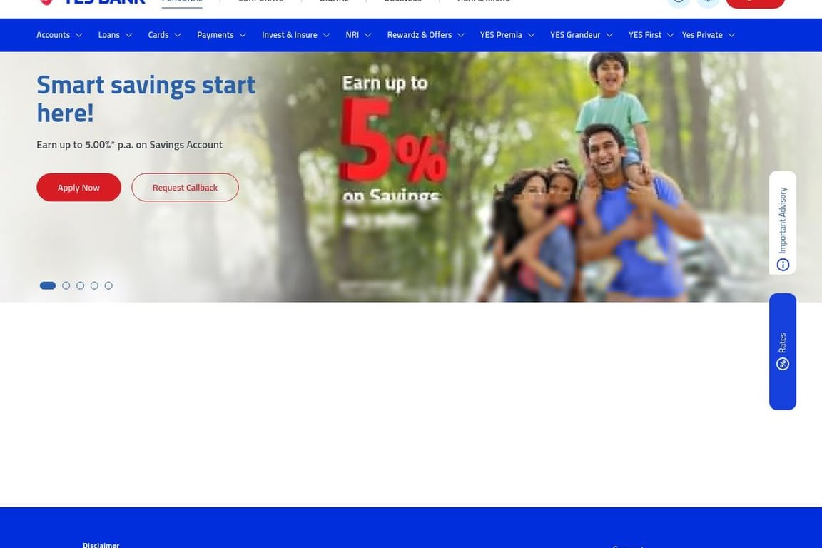 Yes Bank homepage