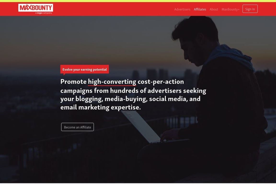 MaxBounty affiliate program signup page