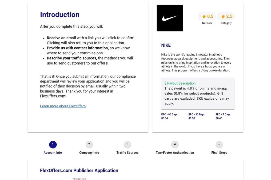 Nike affiliate program signup page