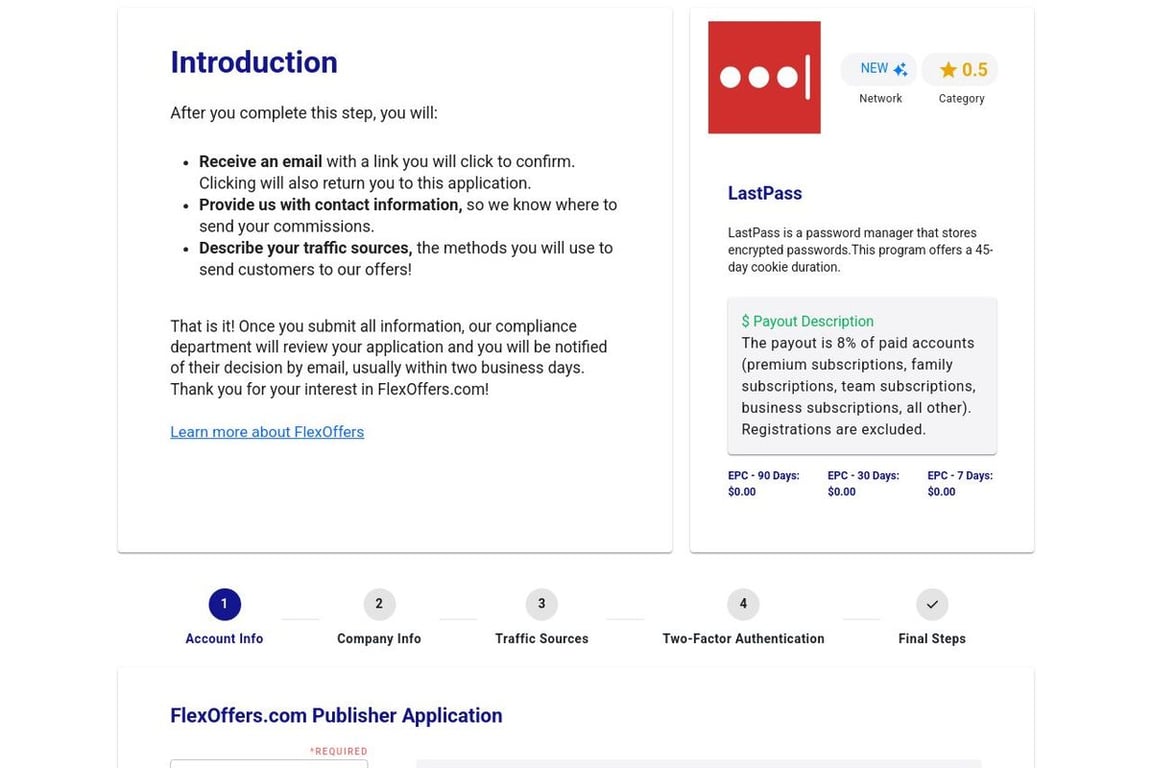 LastPass affiliate program signup page