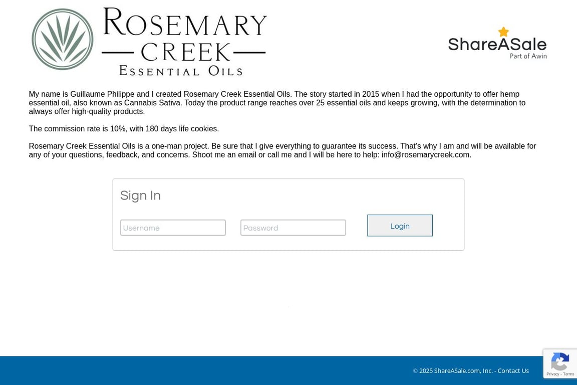 Rosemary Creek affiliate program signup page