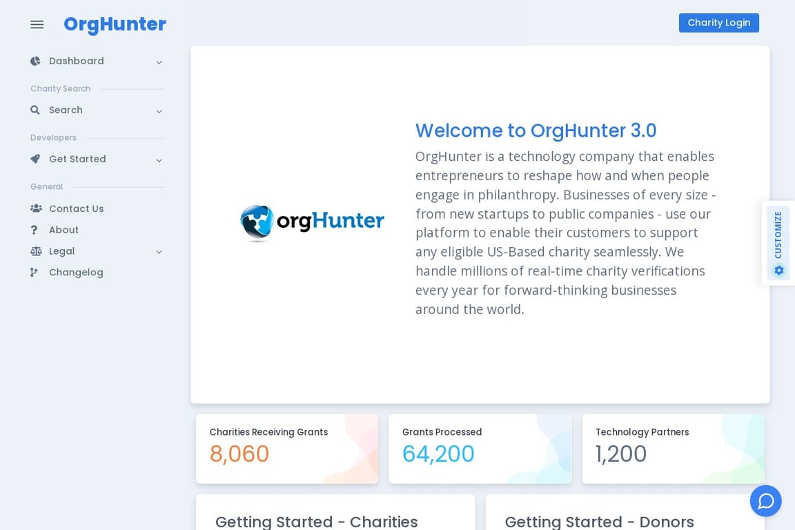 OrgHunter homepage