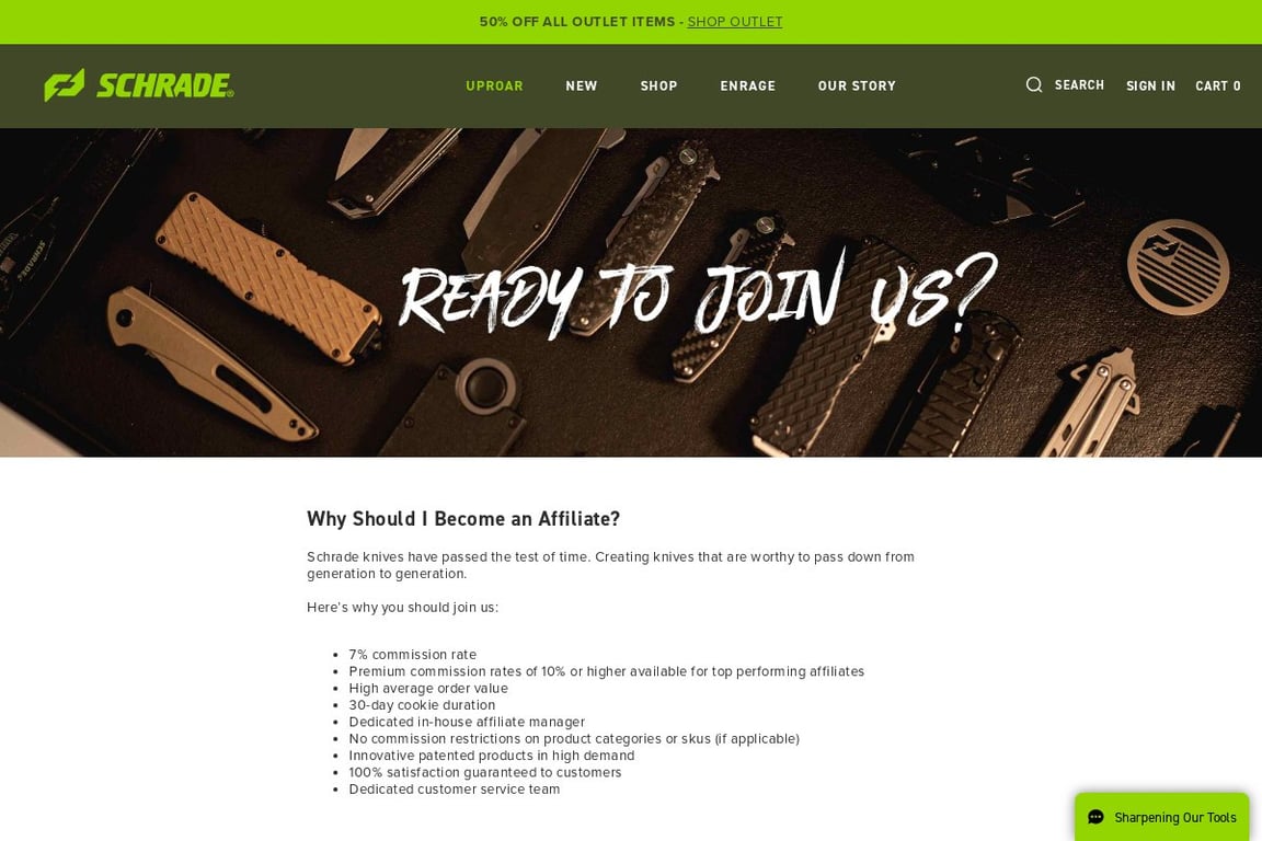 Schrade affiliate program signup page