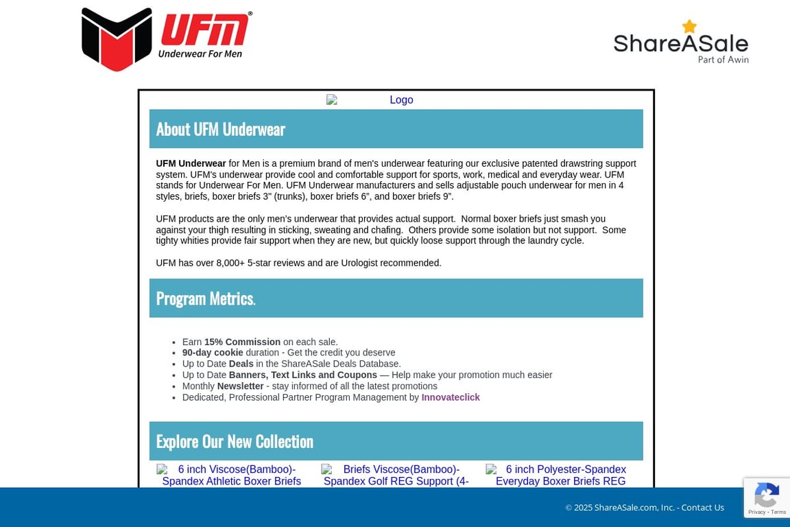 UFM Underwear affiliate program signup page