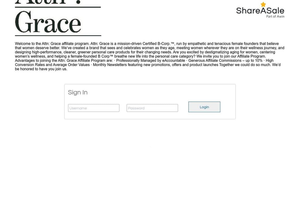 Attn: Grace affiliate program signup page