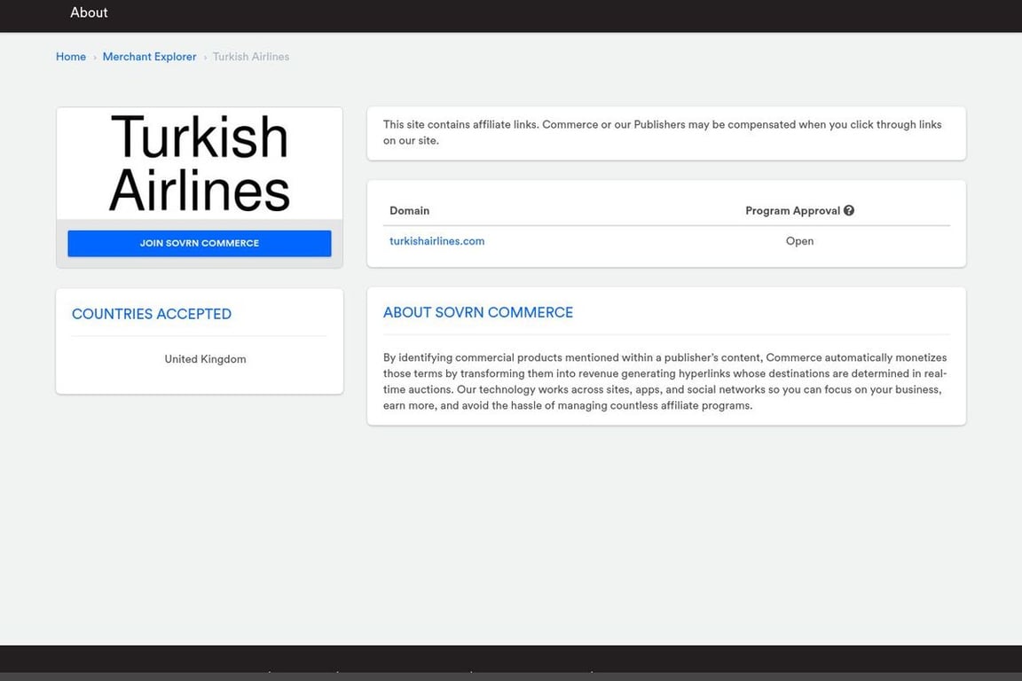 Turkish Airlines affiliate program signup page