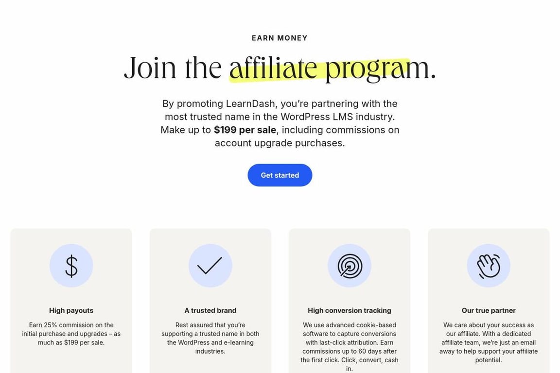 LearnDash affiliate program signup page