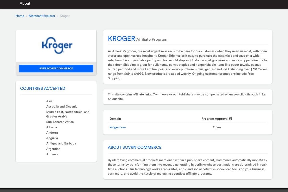 Kroger affiliate program signup page