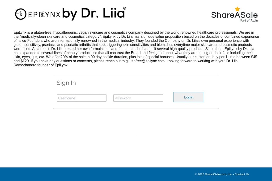 Dr.Liia affiliate program signup page