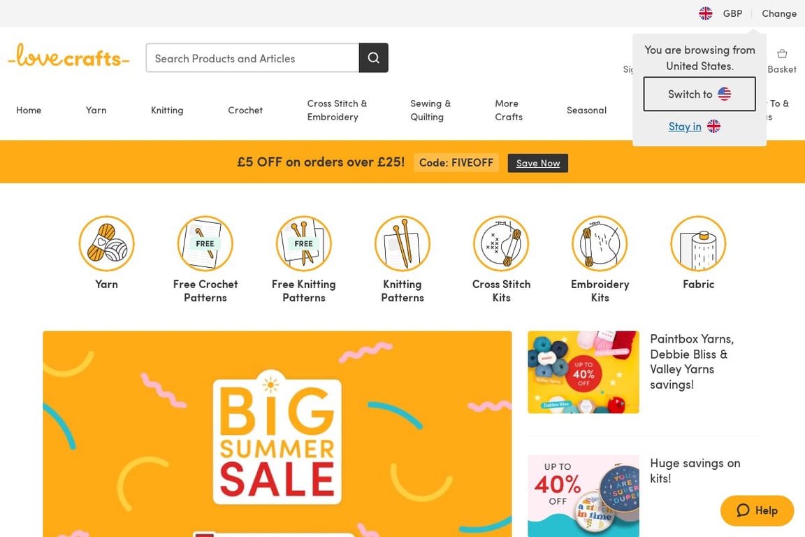 LoveCrafts homepage
