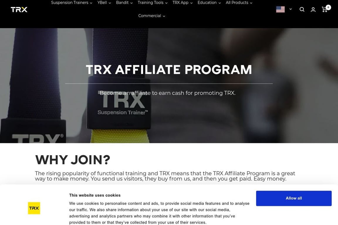 TRX Training UK affiliate program signup page