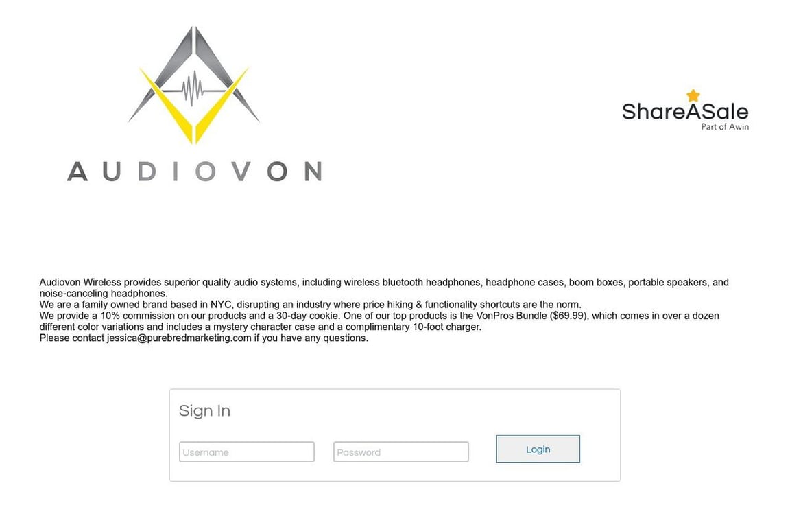 Audiovon affiliate program signup page