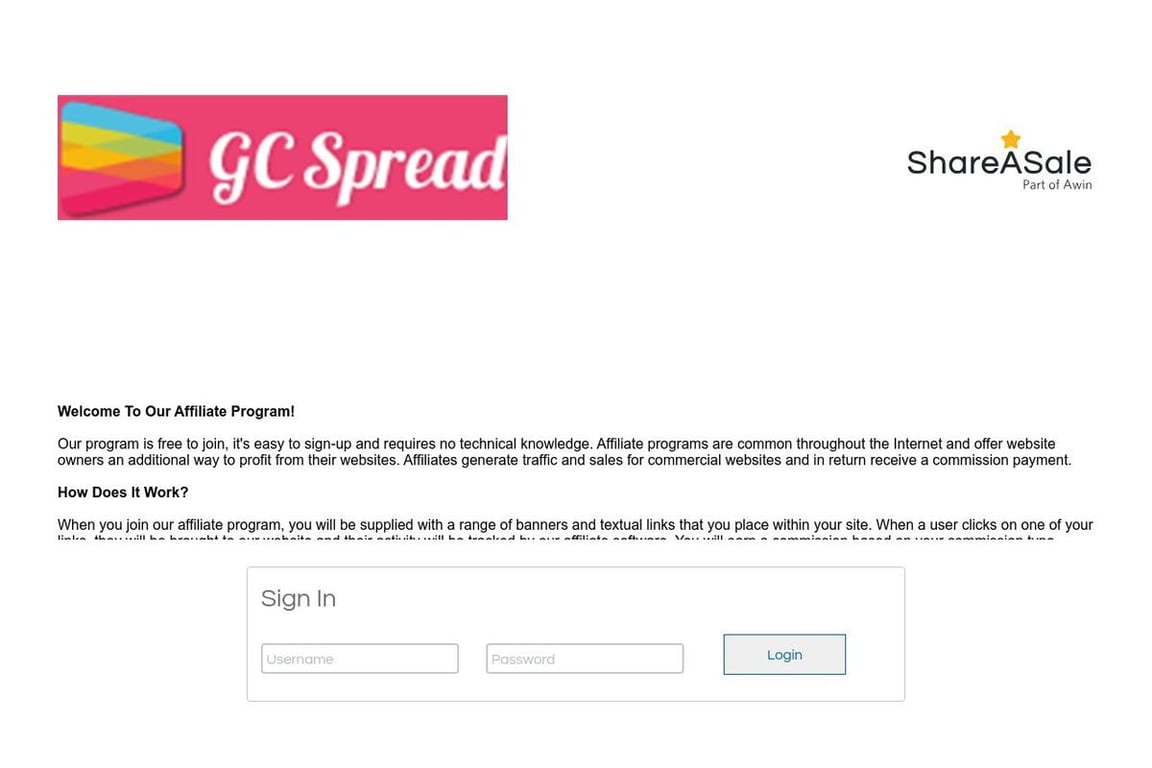 GC Spread affiliate program signup page
