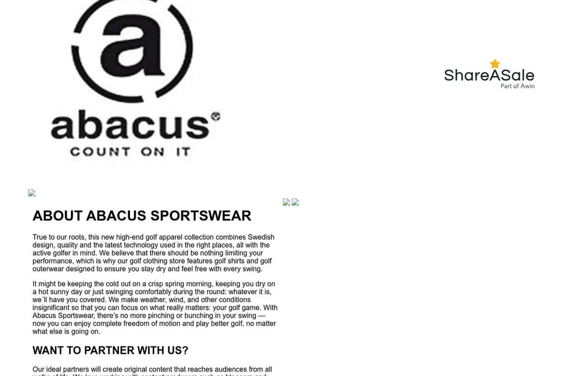 Abacus Sportswear US affiliate program signup page