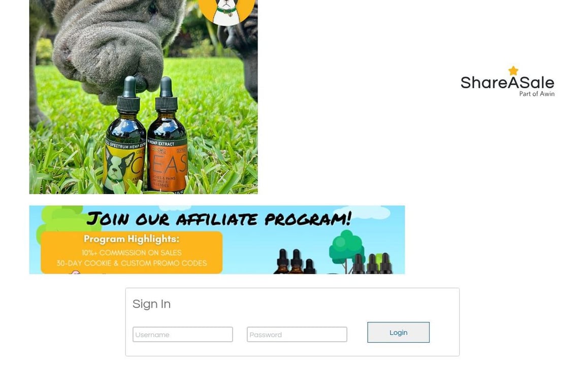 CBD Dog Health affiliate program signup page